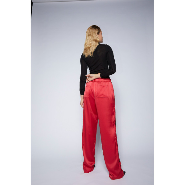 Serena Bute The Flat Fronted Jogger - Lipstick Red & Black Plant Based Satin