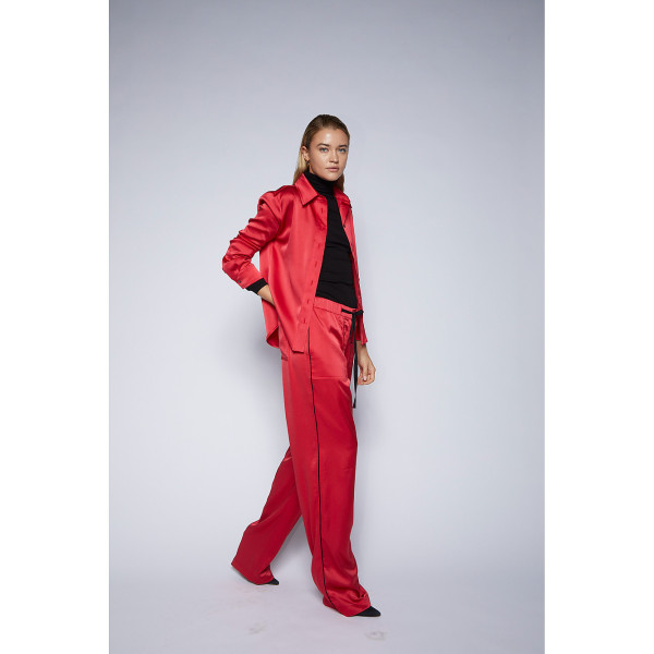 Serena Bute The Flat Fronted Jogger - Lipstick Red & Black Plant Based Satin