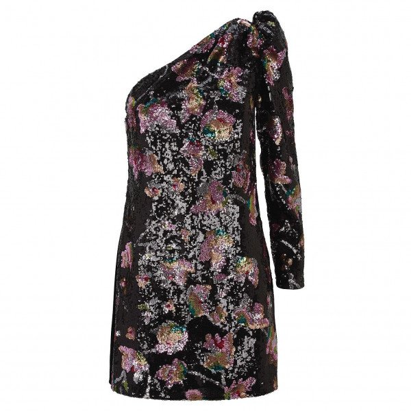 Self-Portrait One-Shoulder Floral Print Sequin Dress