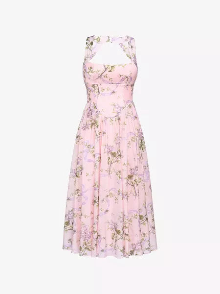 HOUSE OF CB Minerva Pink Floaty Chiffon Midi Sundress