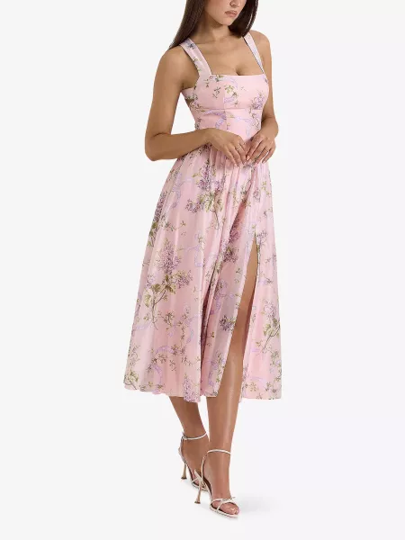 HOUSE OF CB Minerva Pink Floaty Chiffon Midi Sundress