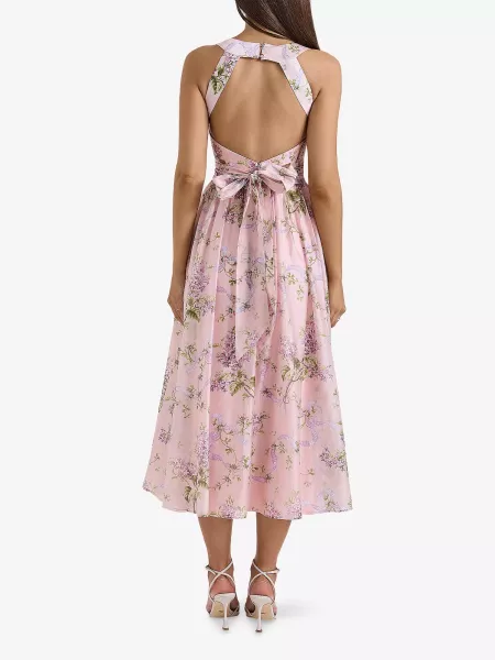 HOUSE OF CB Minerva Pink Floaty Chiffon Midi Sundress