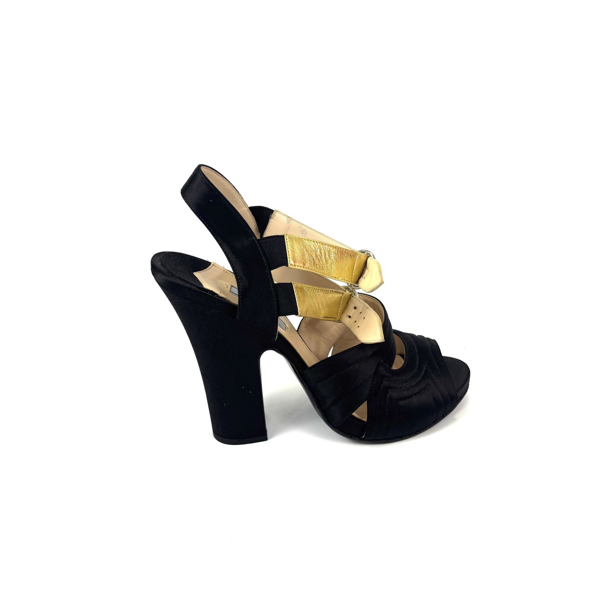PRADA Black Peeptoe Strap Slingback Sandal