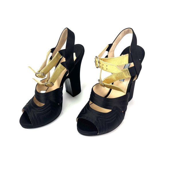 PRADA Black Peeptoe Strap Slingback Sandal