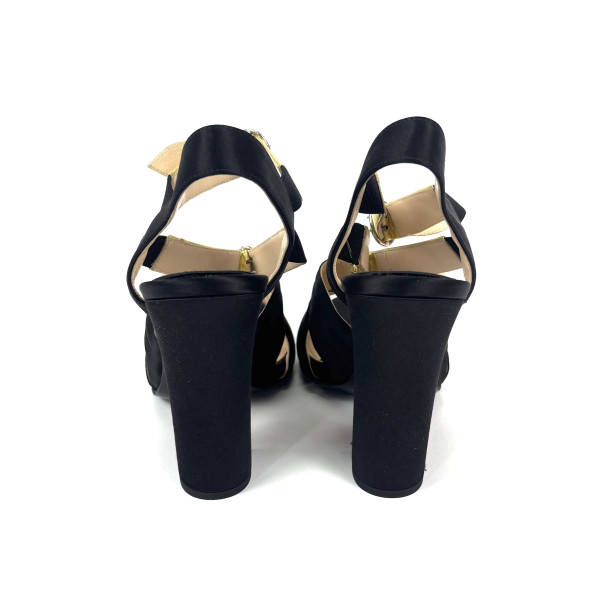 PRADA Black Peeptoe Strap Slingback Sandal