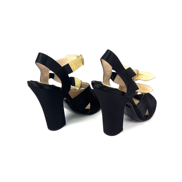 PRADA Black Peeptoe Strap Slingback Sandal