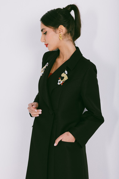 Azzalia Blazer style abaya with embellishments on lapel and pockets.