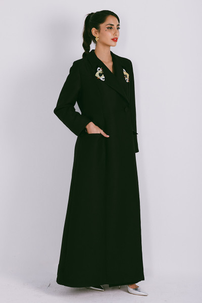 Azzalia Blazer style abaya with embellishments on lapel and pockets.