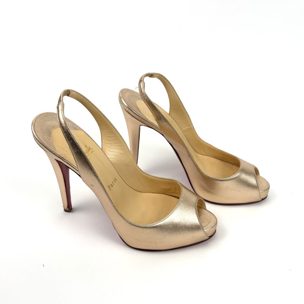 Christian Louboutin Rose Gold Leather Slingback Heels