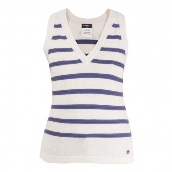 CHANEL Striped Cashmere Vest