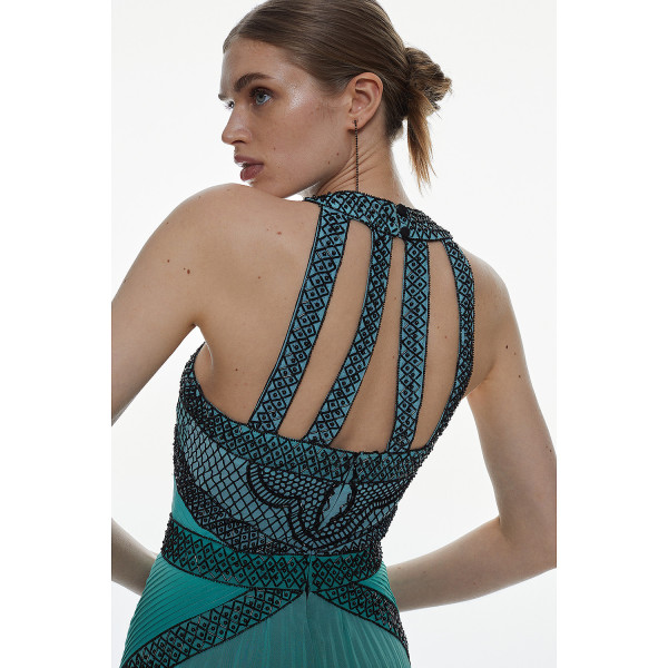 Karen Millen Embellished Ombre Print Pleated Maxi Dress
