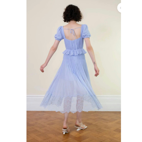 Self-Portrait Self Portrait Blue Pleated Chiffon Midi Dress