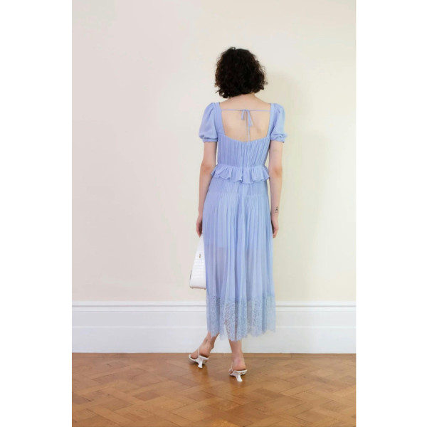 Self-Portrait Self Portrait Blue Pleated Chiffon Midi Dress