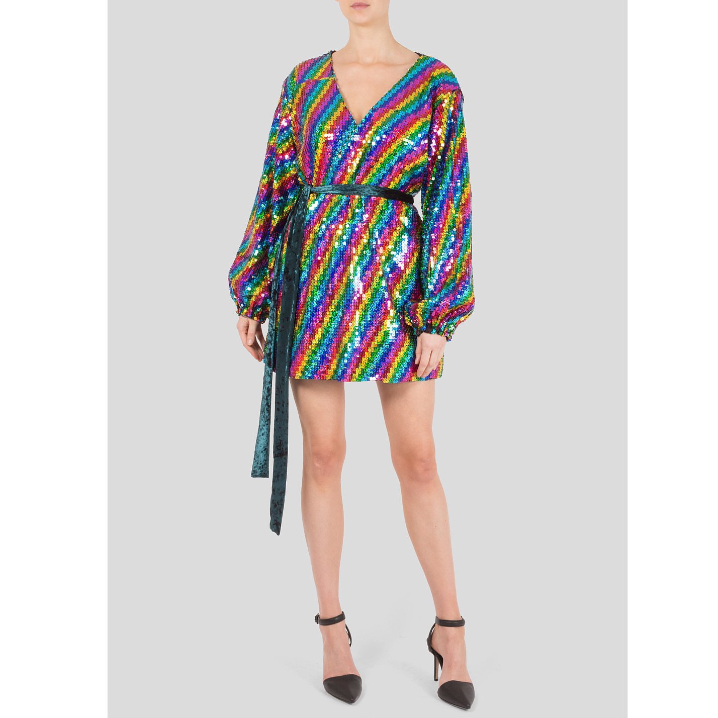 V Karla Onochie Rainbow Sequin Wrap Dress
