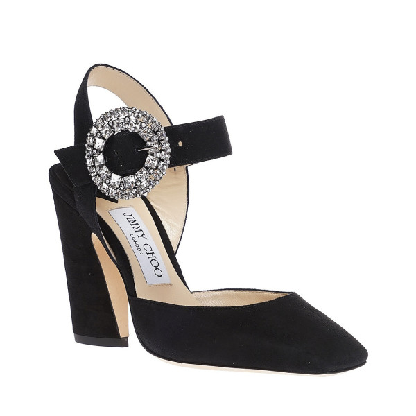 Jimmy Choo Matilda 100 Suede Crystal Buckle Pumps