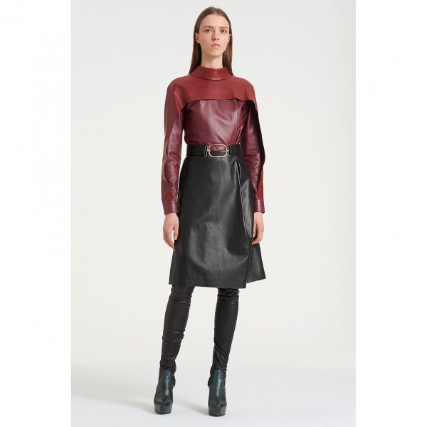 PORTS 1961 Overlay A-Line Leather Dress