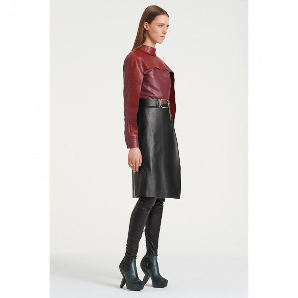 PORTS 1961 Overlay A-Line Leather Dress