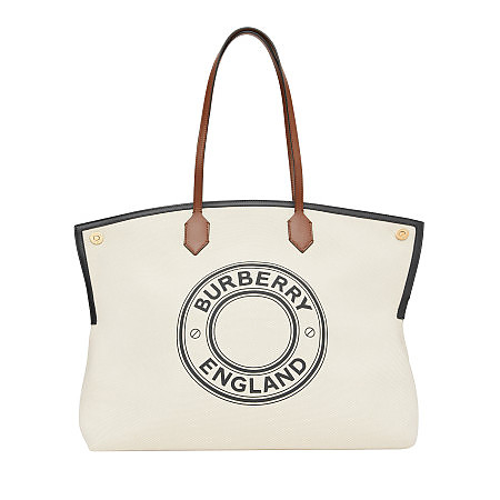 Rent Buy Burberry Large Logo Graphic Cotton Canvas Society Tote
