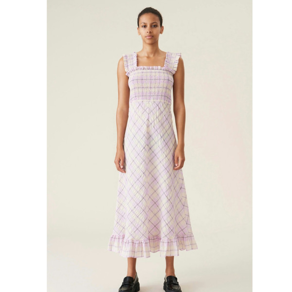 Ganni Check Midi Seersucker Dress
