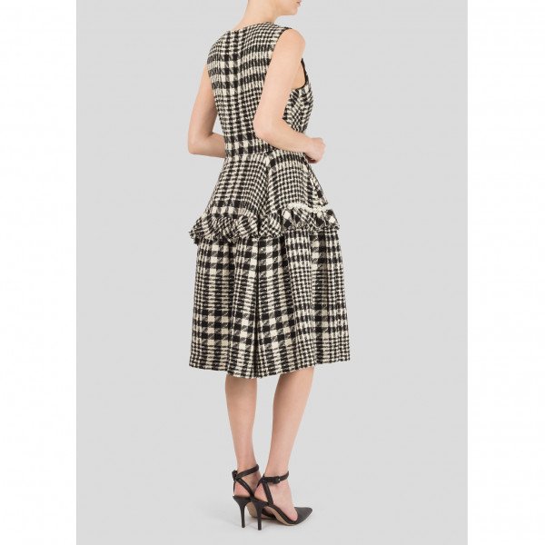 Simone Rocha Faux Pearl Embellished Plaid Bouclé-Tweed Dress