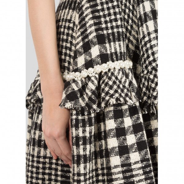 Simone Rocha Faux Pearl Embellished Plaid Bouclé-Tweed Dress