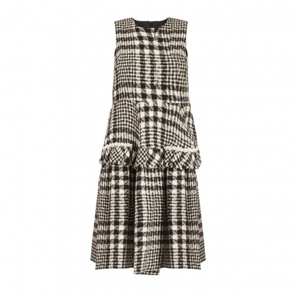 Simone Rocha Faux Pearl Embellished Plaid Bouclé-Tweed Dress