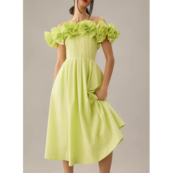 Maeve by Anthropologie Ruffled-Neckline Pleated Dress