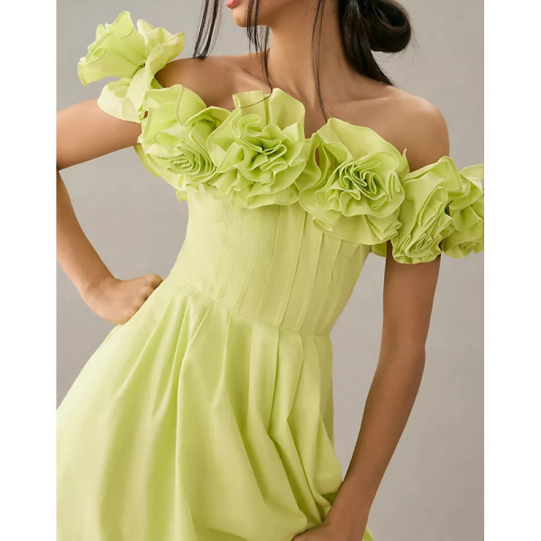 Maeve by Anthropologie Ruffled-Neckline Pleated Dress