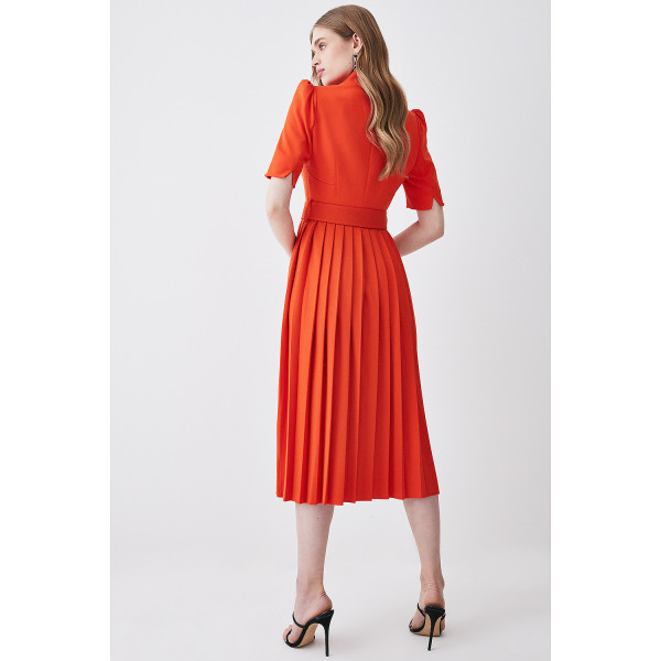 Karen Millen Structured Crepe Forever Pleat Belted Midi Dress
