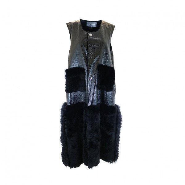 Minnanhui Long Faux Fur-Detail Gilet