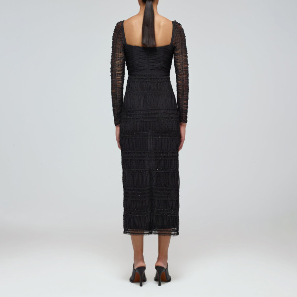 Self-Portrait Dot Mesh Shirred Midi Dress