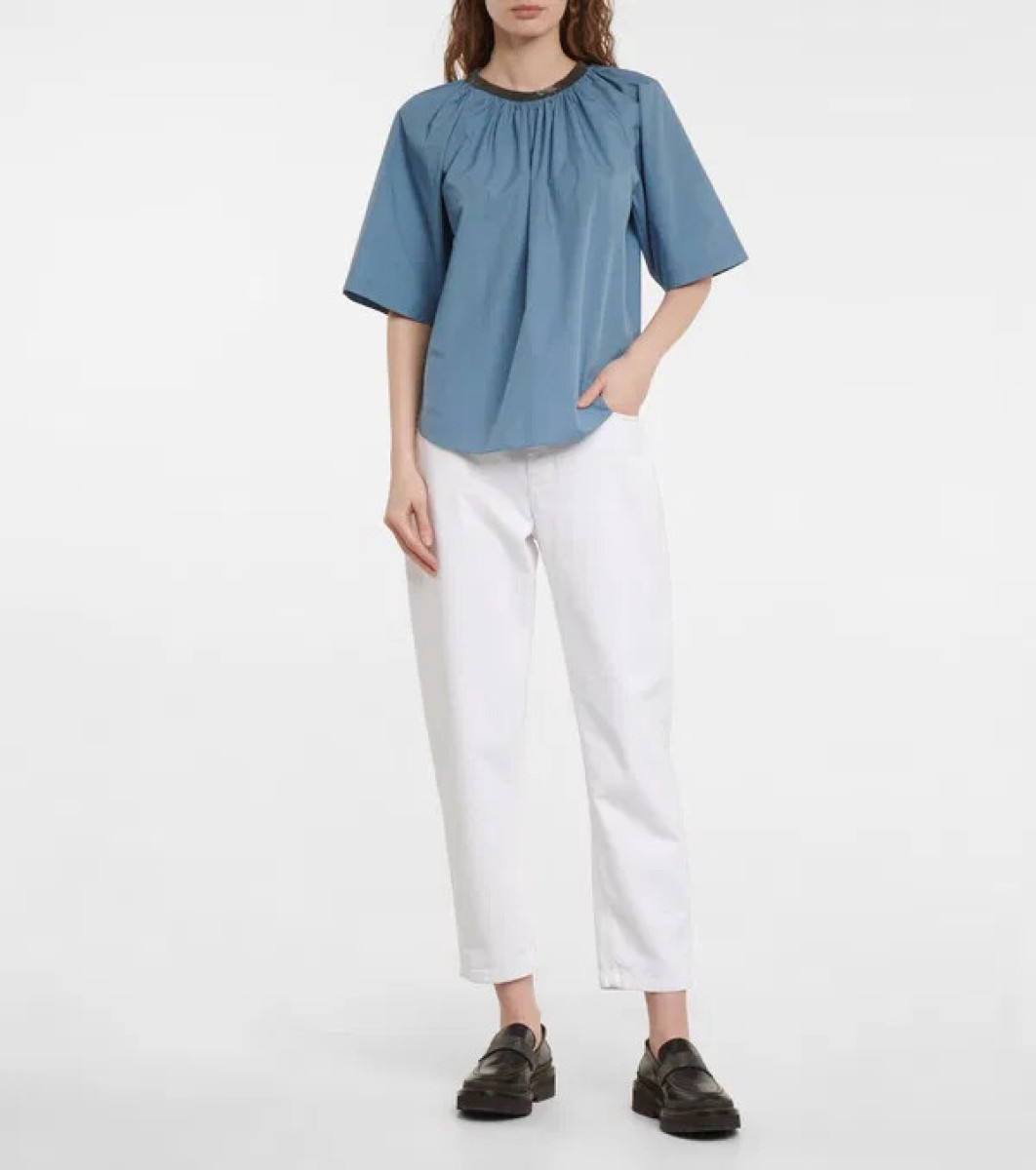 Brunello Cucinelli Embellished Gathered Cotton Top