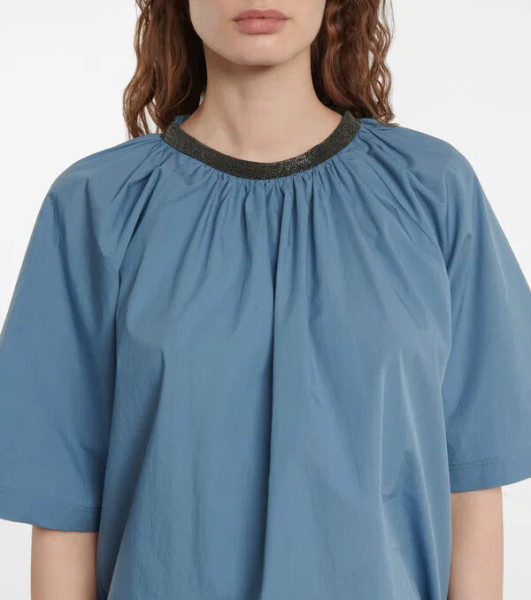 Brunello Cucinelli Embellished Gathered Cotton Top