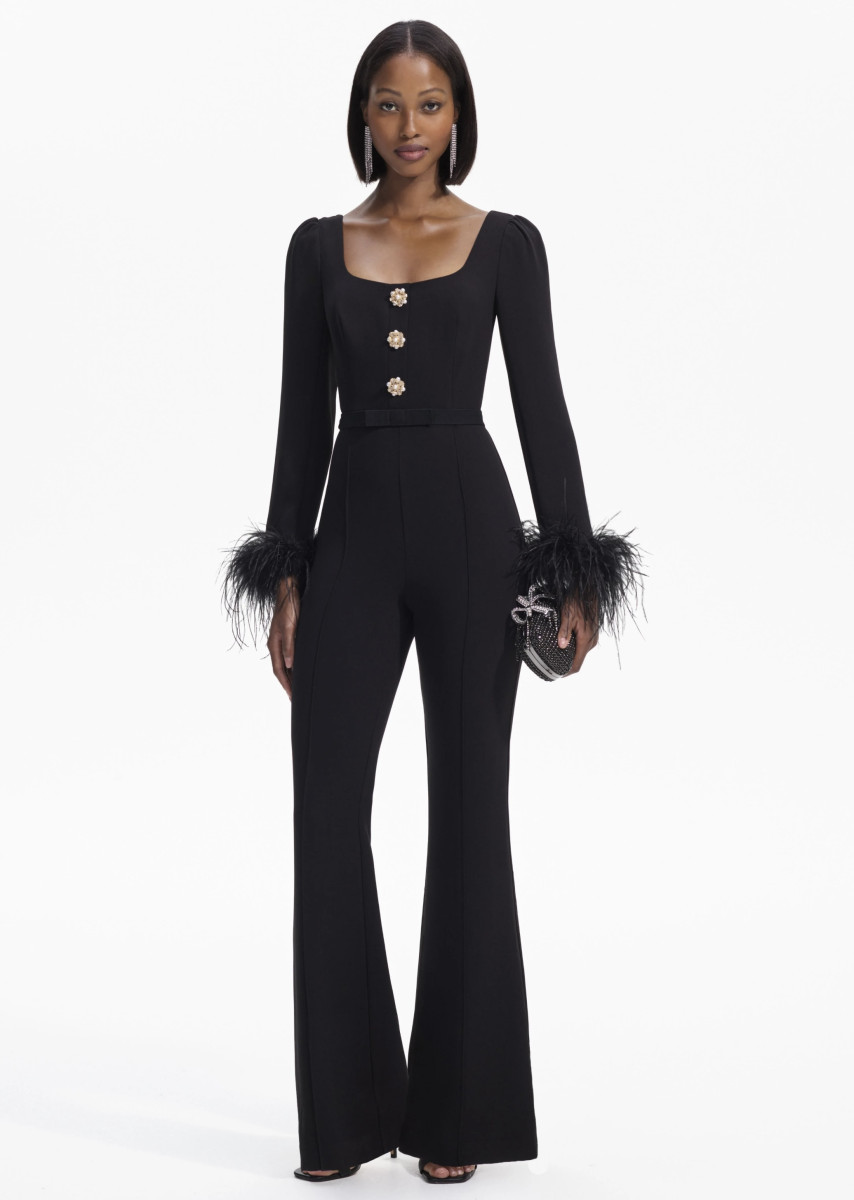 Self-Portrait BLACK CREPE FEATHER JUMPSUIT