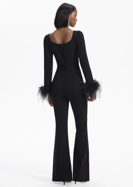 Self-Portrait BLACK CREPE FEATHER JUMPSUIT