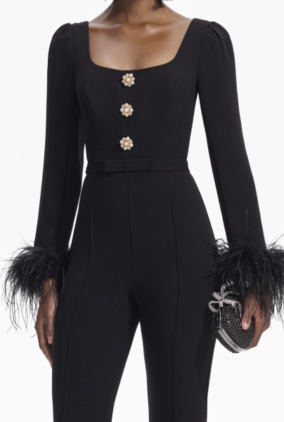 Self-Portrait BLACK CREPE FEATHER JUMPSUIT