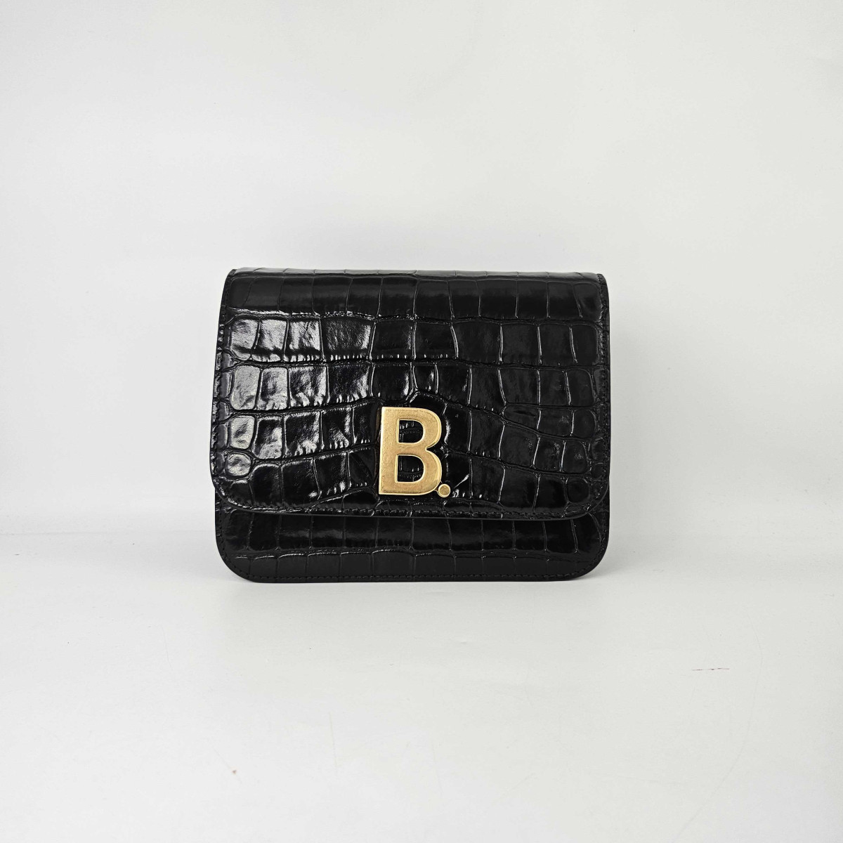 Balenciaga B Small Embossed Crossbody Bag in Black