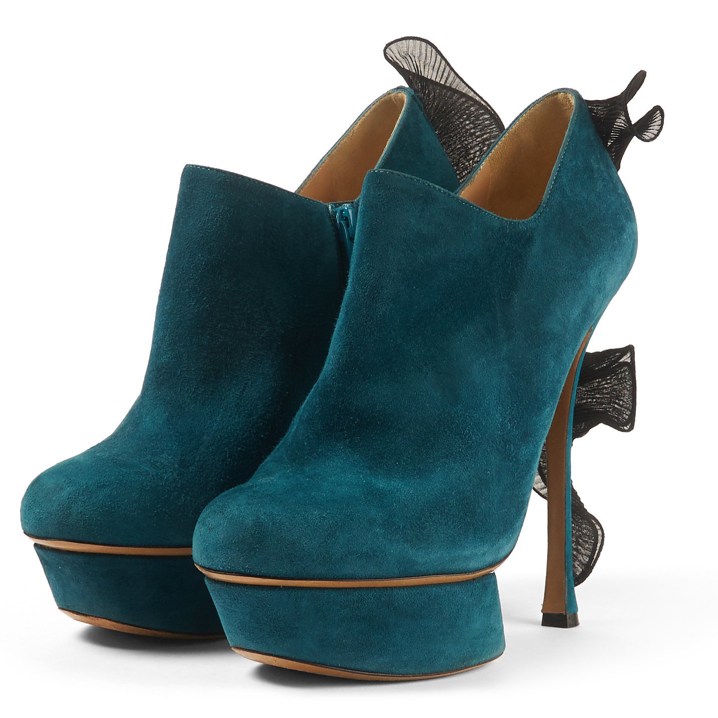 Nicholas Kirkwood Suede Ruffle-Trimmed Stiletto Ankle Boots