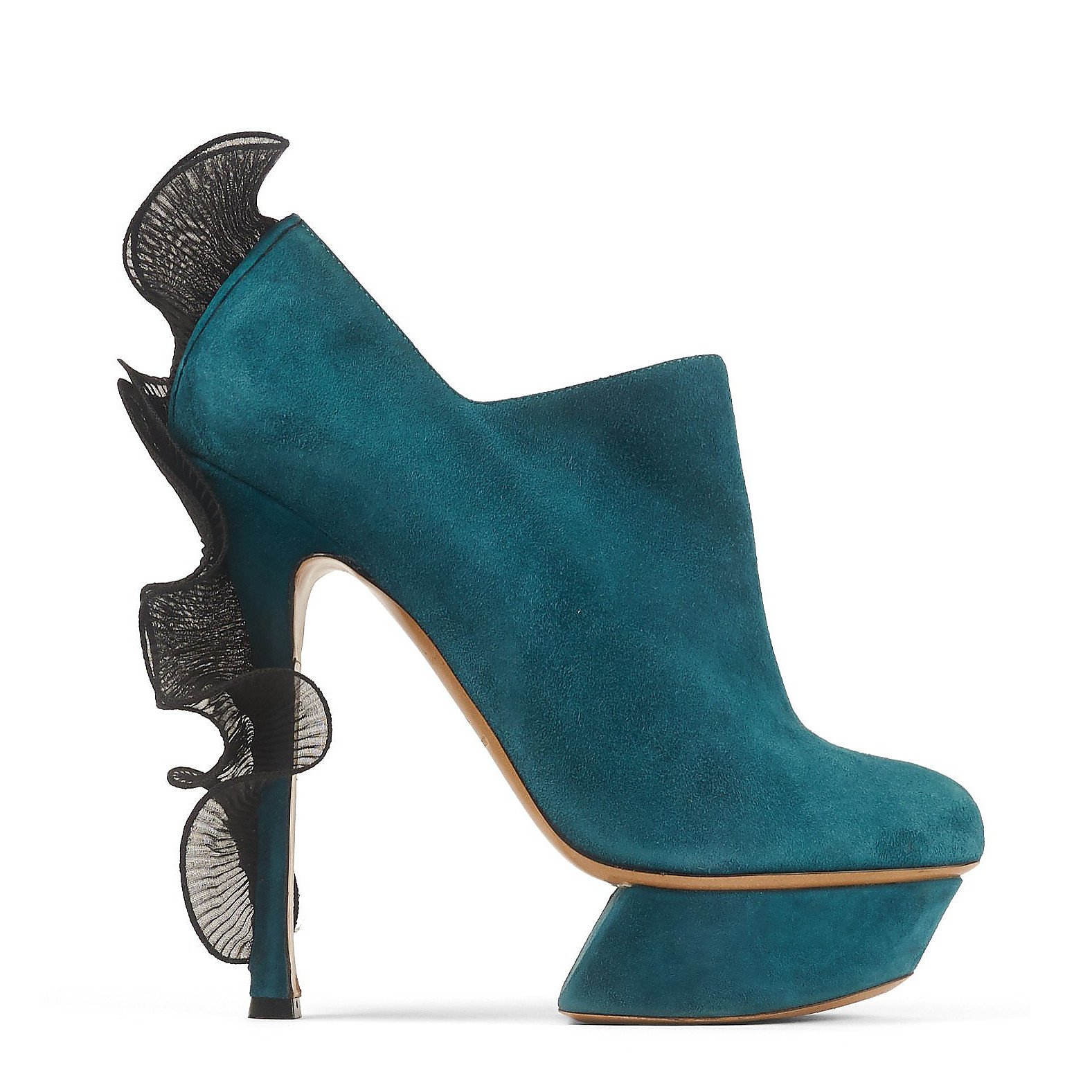 Nicholas Kirkwood Suede Ruffle-Trimmed Stiletto Ankle Boots