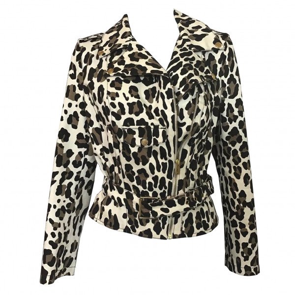 Leopard print biker outlet jacket