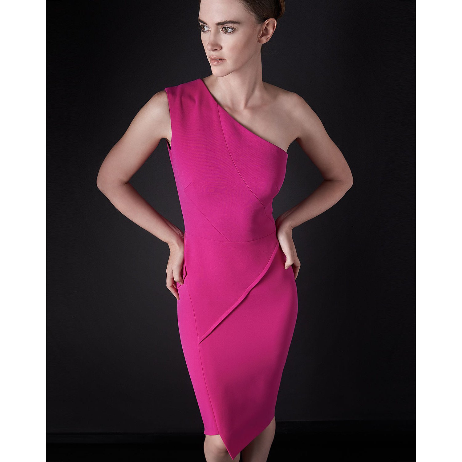 Victoria Beckham One-Shoulder Asymmetric Seamed Sheath Dress