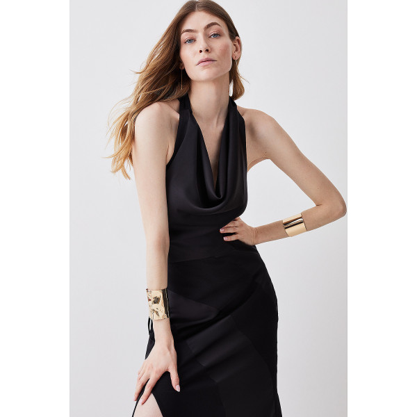 Karen Millen Satin Mix Cowl Neck Maxi Dress