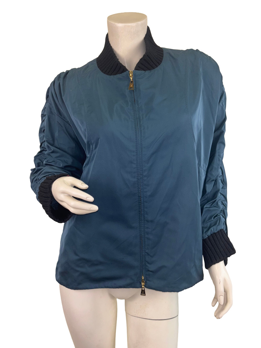 Louis Vuitton Teal Ruched Sleeves Bomber Jacket