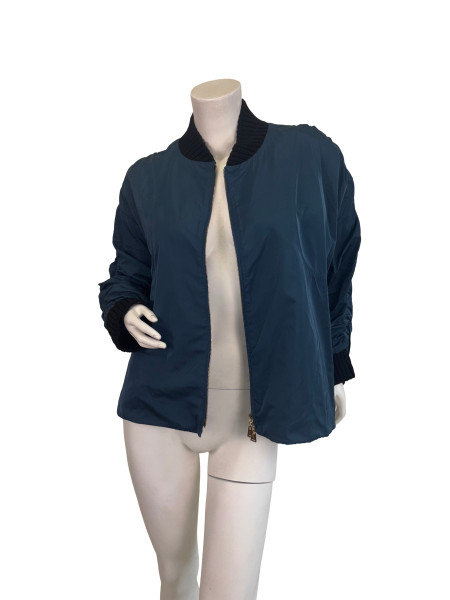 Louis Vuitton Teal Ruched Sleeves Bomber Jacket