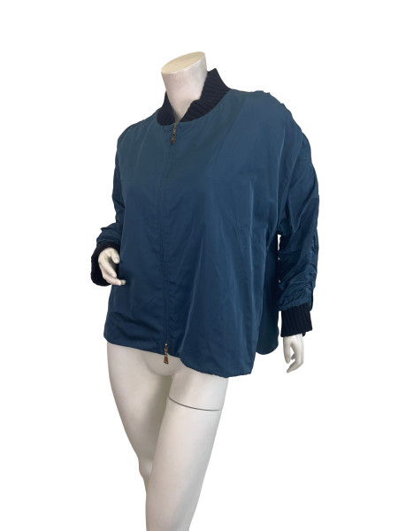 Louis Vuitton Teal Ruched Sleeves Bomber Jacket