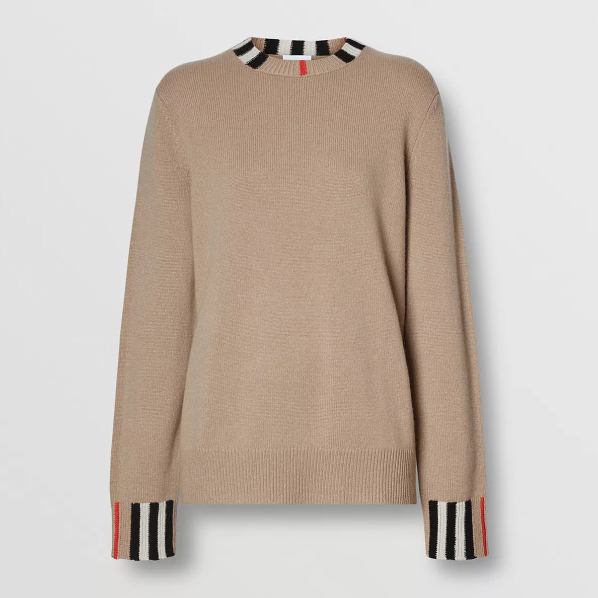 Burberry Icon Stripe Trim Cashmere Sweater