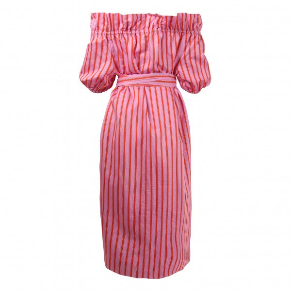 M.D.S. Stripes Amy Striped Off-The-Shoulder Dress