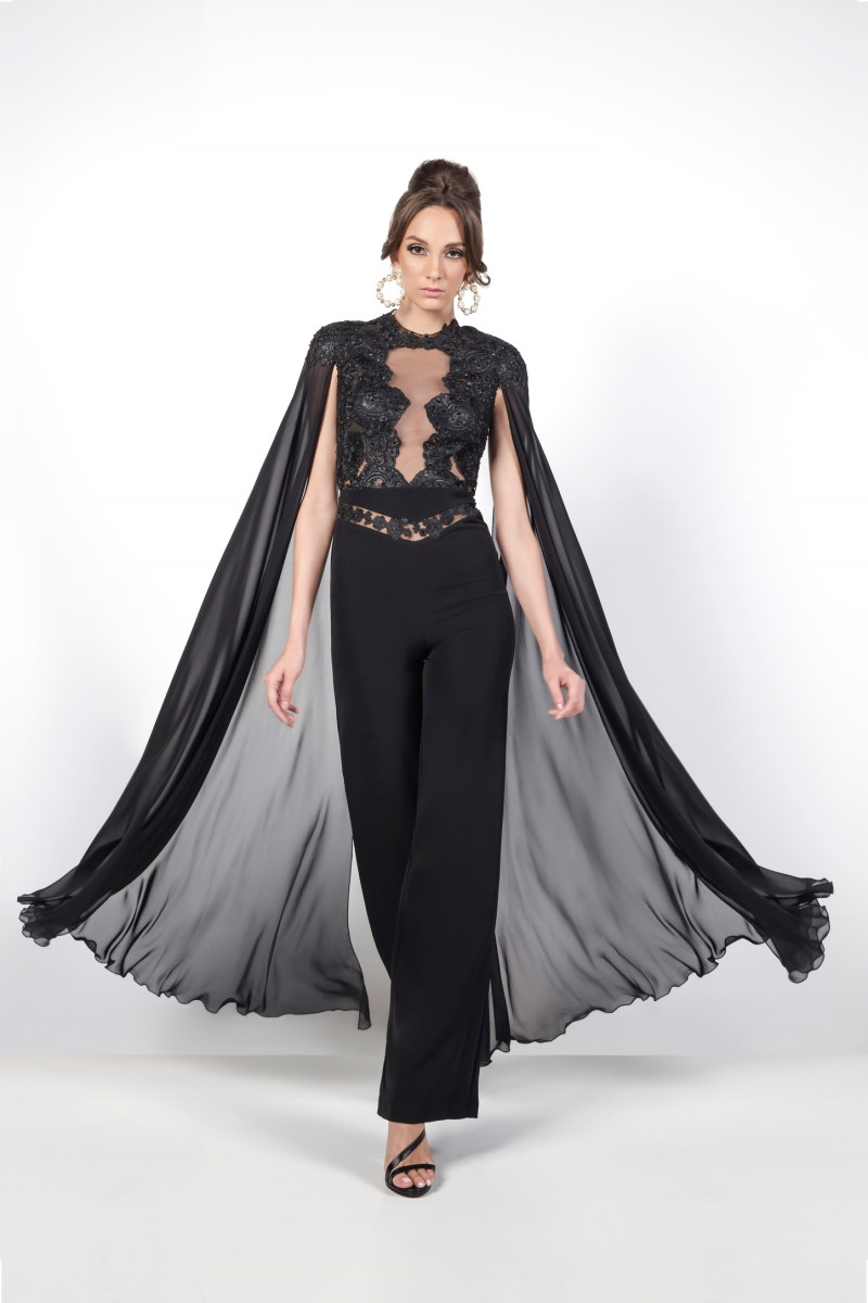 Maison Souraya Black Jumpsuit With Long Sleeves & Lace