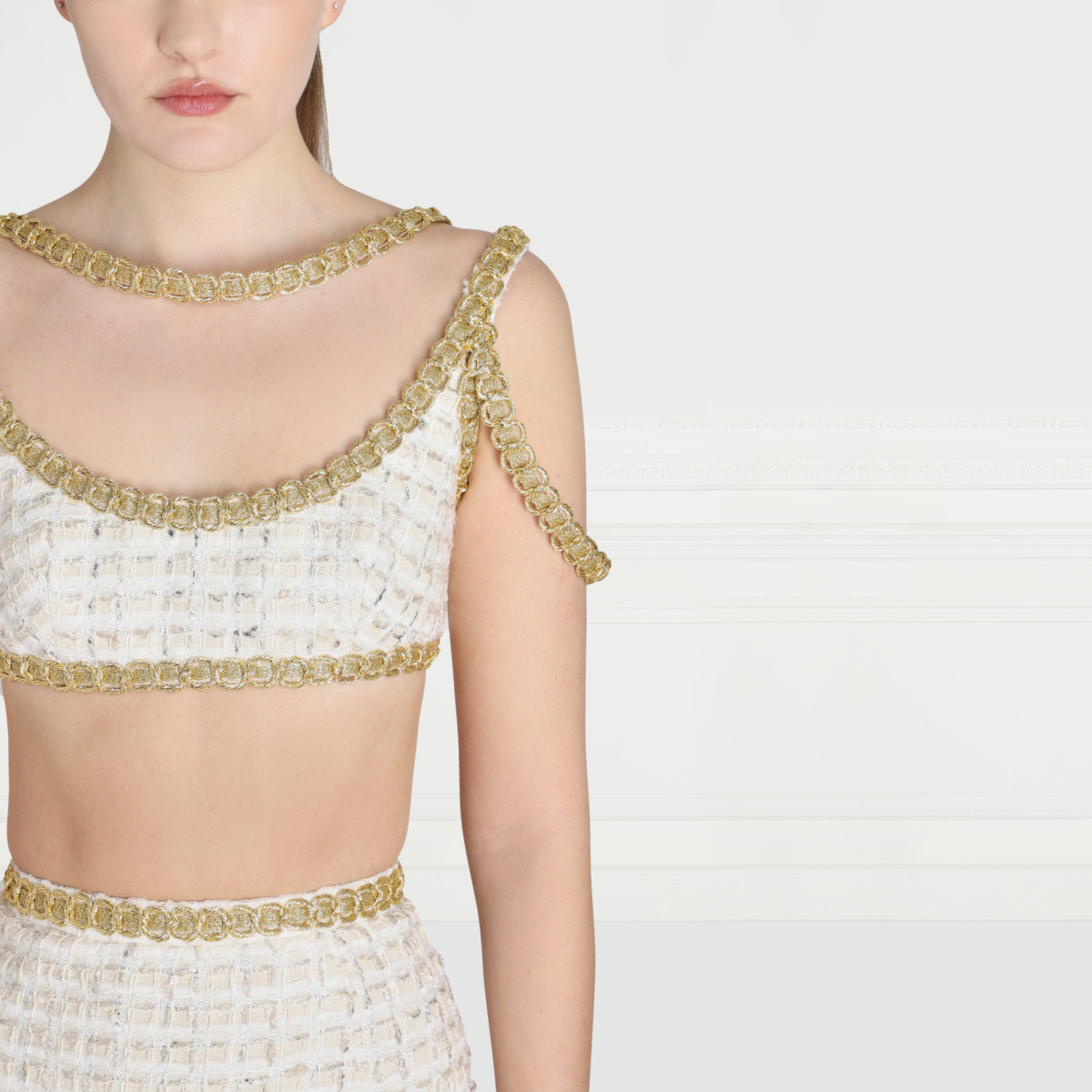 Giambattista Valli Tweed bralette with golden trims