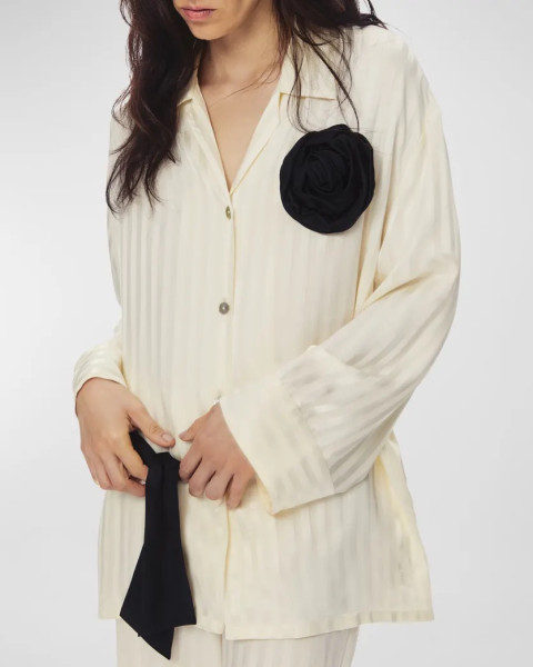 Sleeper The Rose Oversized Pajama set in cream with satin finish